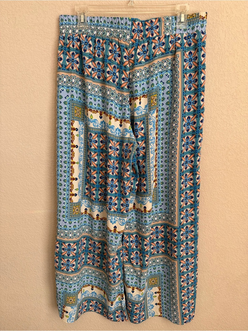 Umgee USA Wide Leg Palazzo Pants L Blue Boho Medallion Tile Print Coastal Flowy - Picture 10 of 14